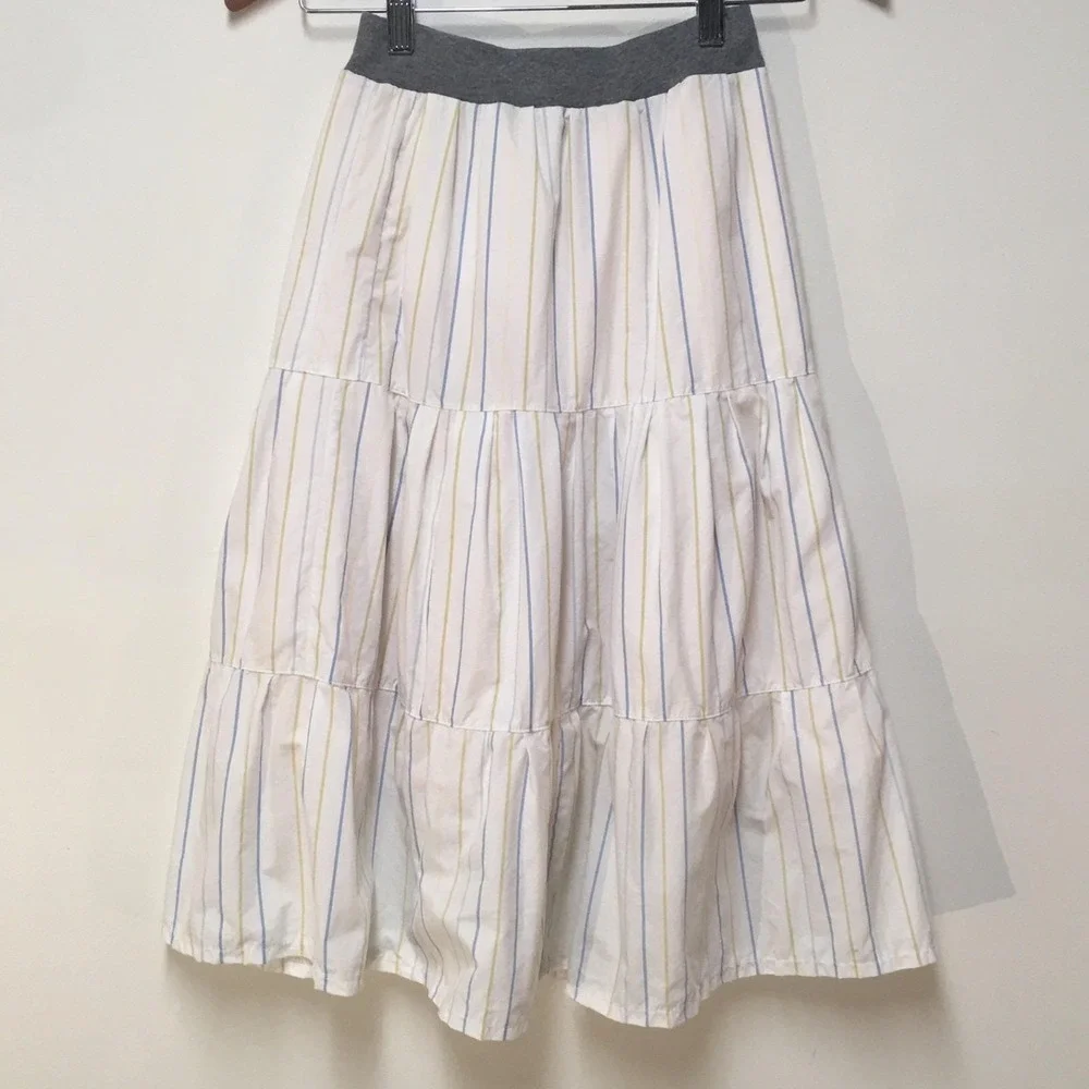 Skirt Girls M 8 Maxi Lined Ruffle Tier White Stripe Cotton Mom and Pop's Kids - Picture 5 of 10